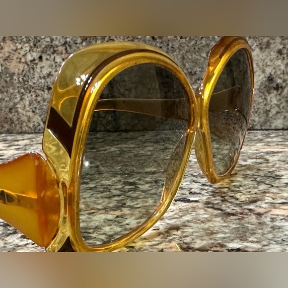 1970’s Vintage Christian Dior Yellow & Brown Striped *Rare* Oversized Sunglasses - Picture 3 of 8